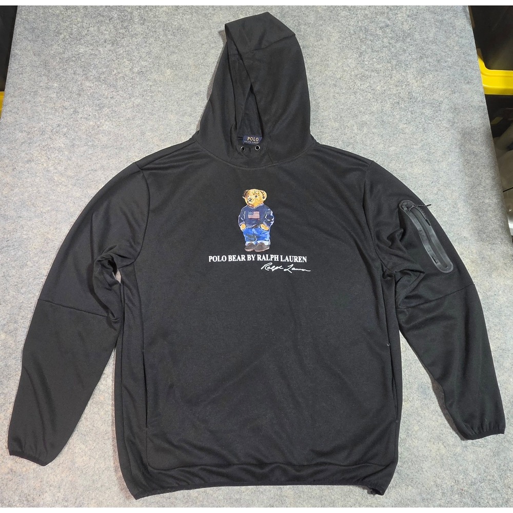 Polo Ralph Lauren Polo Bear Hoodie Mens 3XL Black Performance Pullover Graphic